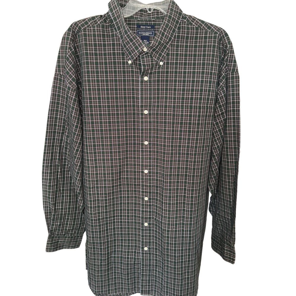 Men's Saddlebred Tall‎ Man Green Burgundy Plaid Easy Care Long sleeve 3XLT